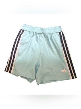 adidas Ice Blue Athletic Shorts with Navy & White Stripes